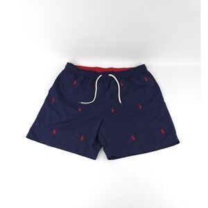 Polo Ralph Lauren Mens Swim Trunks Navy Blue All Over Red Pony XXL TTG